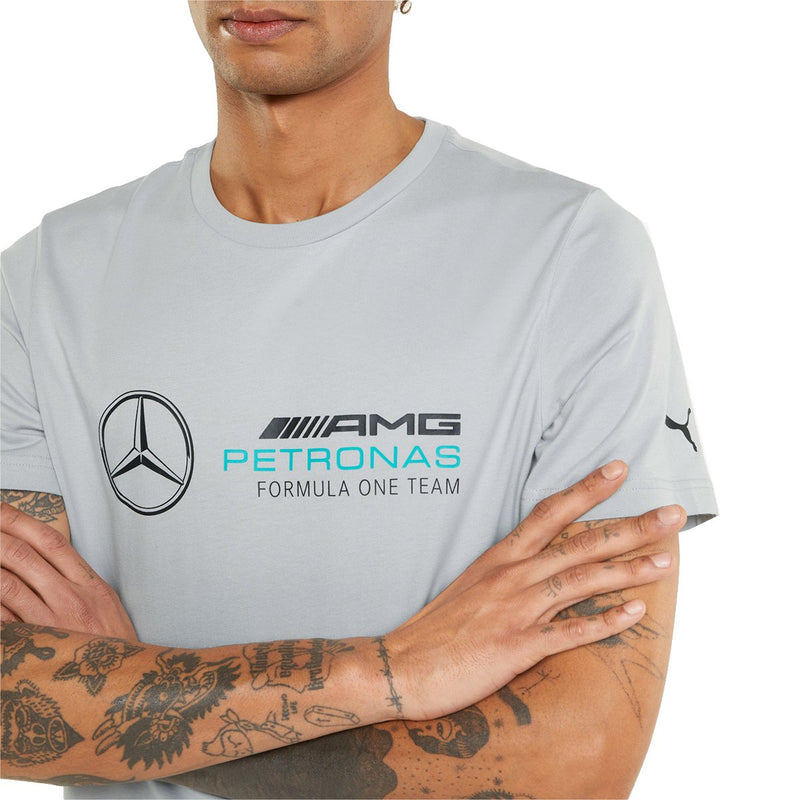 Camiseta Puma Mercedes  AMG Petronas Logo Grande Cinza